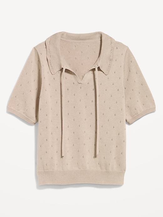 Image number 4 showing, Tie-Front Seaside Cotton Pointelle Cropped Polo