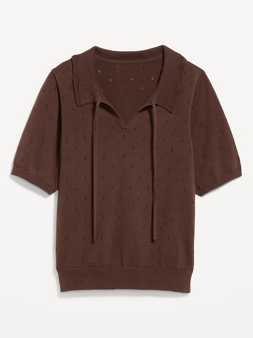 Image number 4 showing, Tie-Front Seaside Cotton Pointelle Cropped Polo
