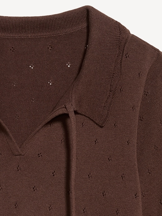 Image number 5 showing, Tie-Front Seaside Cotton Pointelle Cropped Polo