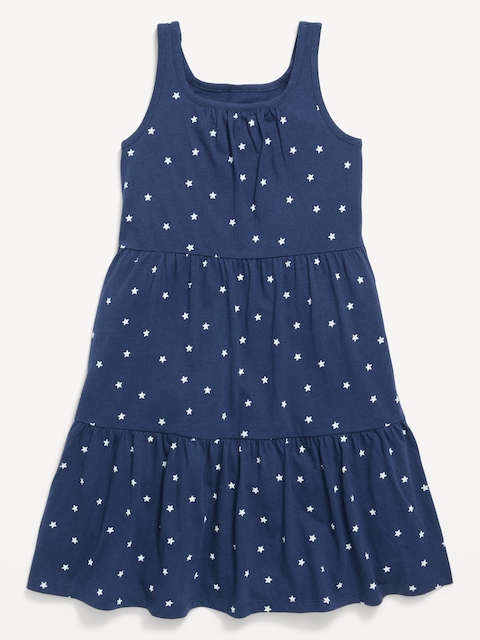 Printed Sleeveless Fit and Flare Tiered Dress for Girls