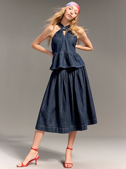 Old Navy x Christopher John Rogers Drop-Waist Jean Midi Skirt