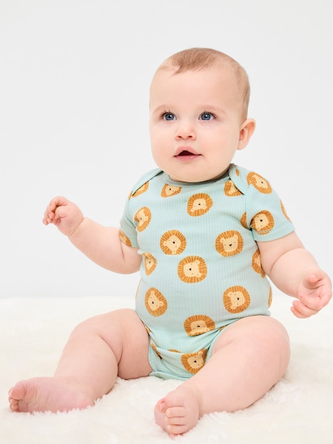 Printed Short-Sleeve Ribbed Bodysuit for Baby