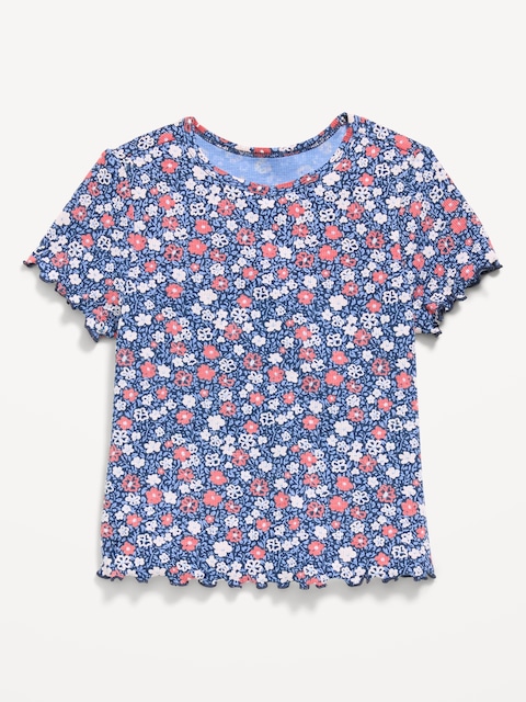 Printed Short-Sleeve Ribbed T-Shirt for Toddler Girls