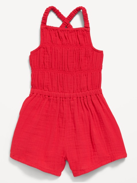 Sleeveless Double-Weave Smocked Romper for Toddler Girls