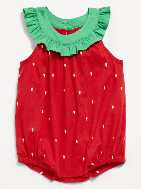 Printed Sleeveless Ruffled Collared Romper for Baby