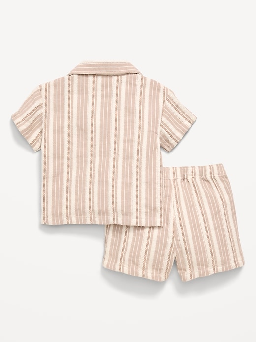 L'image numéro 2 présente Ensemble chemise à rayures à manches courtes et short pour bébé