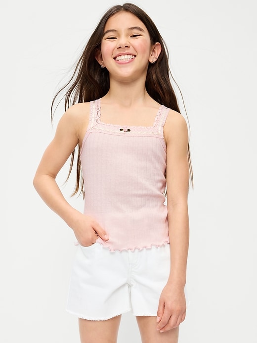 Image number 1 showing, Fitted Lace-Trim Pointelle Tank Top for Girls