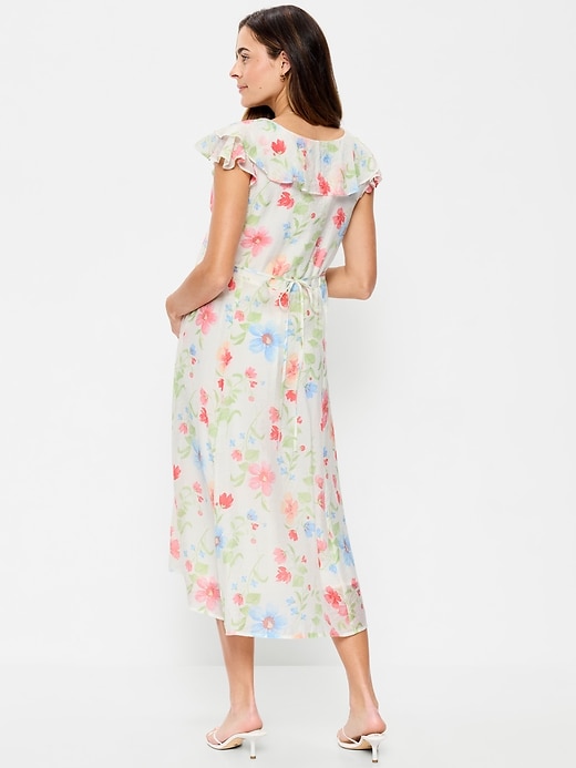 L'image numéro 2 présente Robe mi-longue à manches à volants de maternité