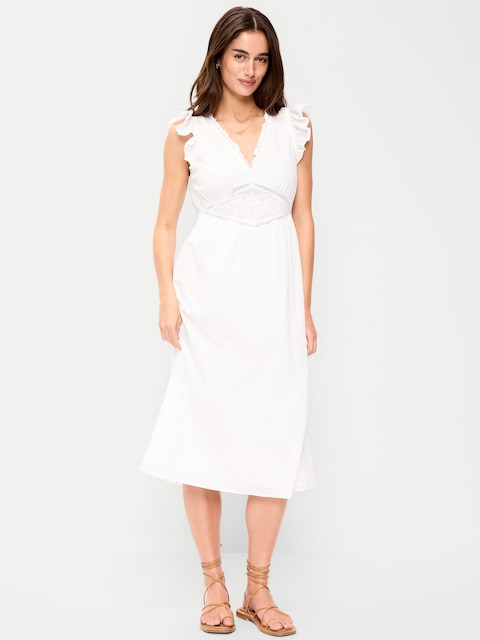 V-Neck Flutter-Sleeve Midi Dress