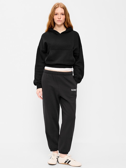 L'image numéro 1 présente Pantalon en coton ouaté à taille haute et cheville cintrée