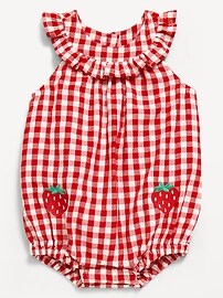 Image number 1 showing, Printed Sleeveless Ruffled Collared Romper for Baby