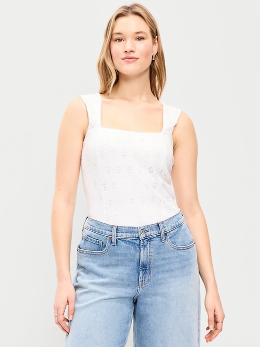 Image number 6 showing, Seamed-Bodice Eyelet Tank Top