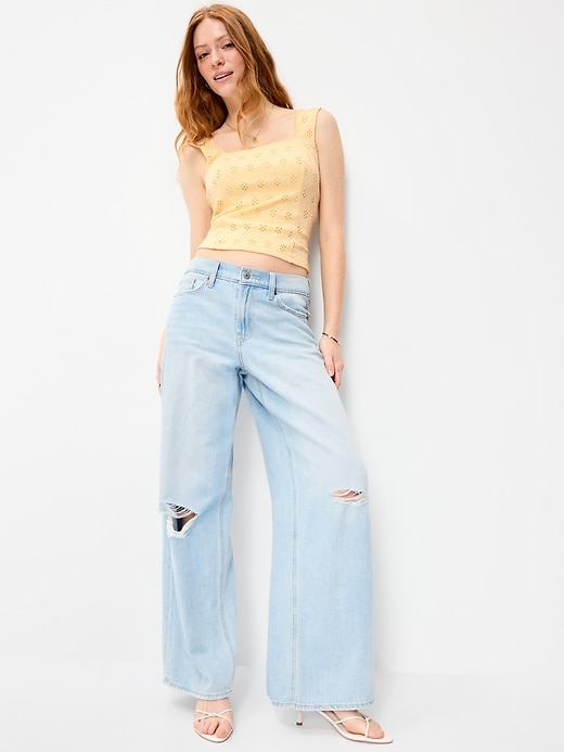 Image number 3 showing, Seamed-Bodice Eyelet Tank Top