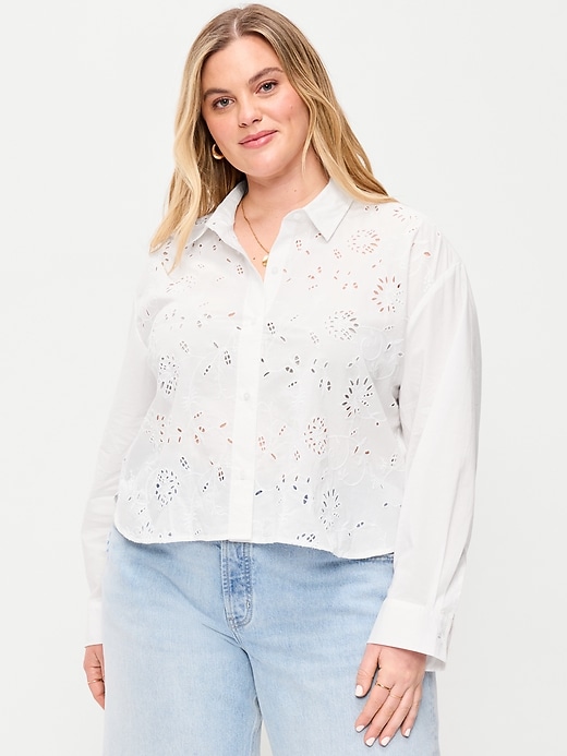 Image number 7 showing, Cropped Eyelet Button-Down Shirt