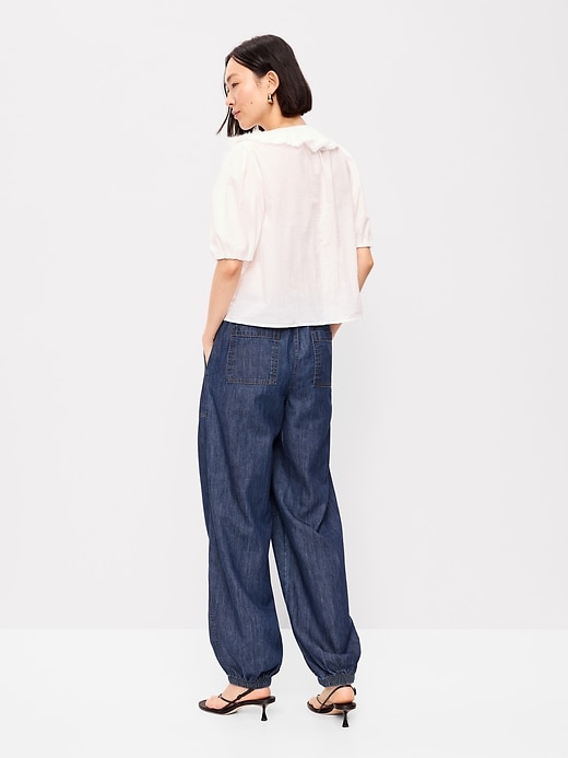Image number 3 showing, Mid-Rise Pull-On Utility Harem Jeans