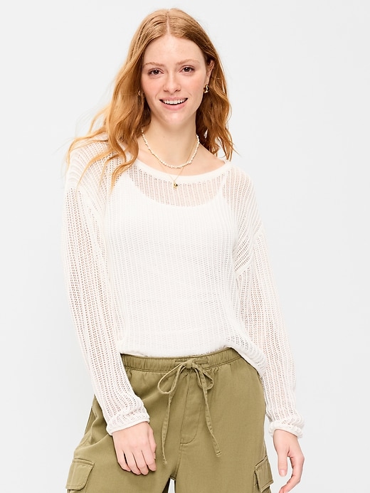 Image number 1 showing, Open-Stitch Cropped Sweater