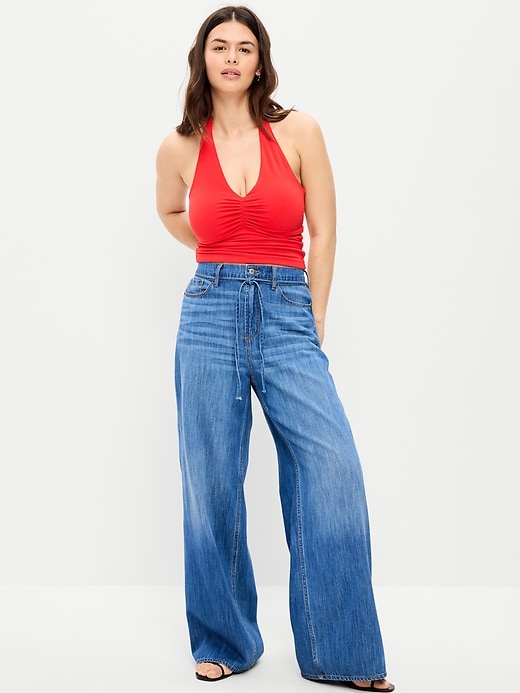 Image number 6 showing, High-Waisted Baggy Wide-Leg Drawstring Jeans