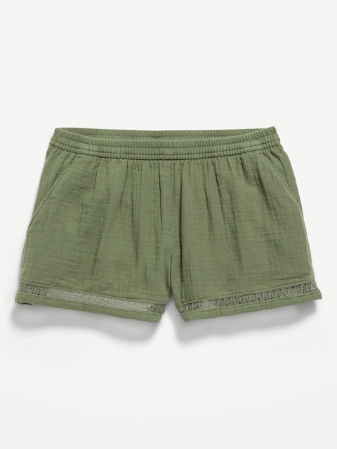 Double-Weave Crochet-Trim Shorts for Girls