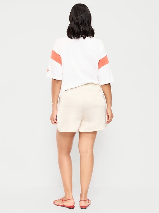 Image number 8 showing, High-Waisted Lace-Trim Satin Shorts