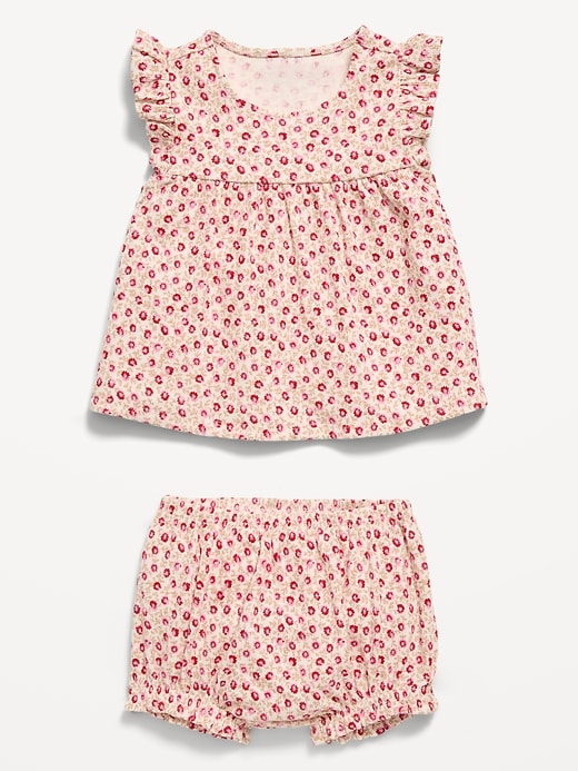 L'image numéro 2 présente Ensemble avec short et haut côtelés à manches flottantes pour bébé