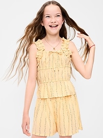 Image number 1 showing, Printed Sleeveless Ruffled Top for Girls