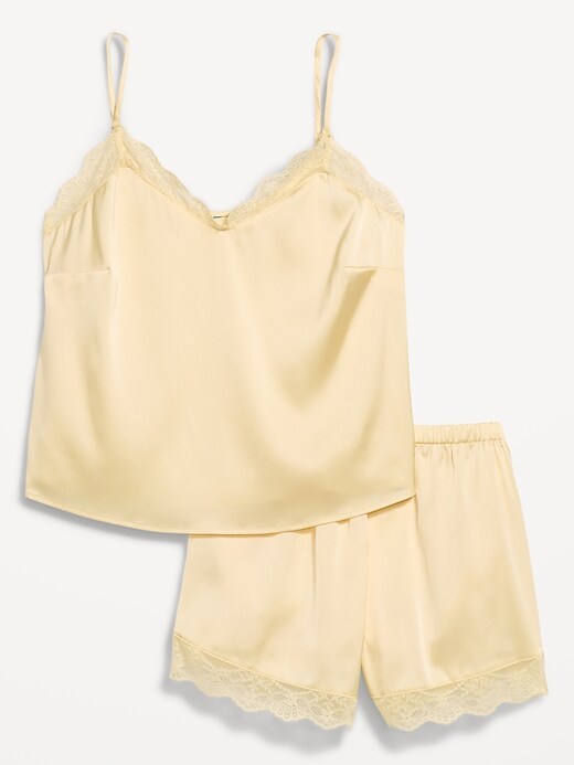 Image number 4 showing, Satin Lace-Trim Pajama Tank and Shorts Set
