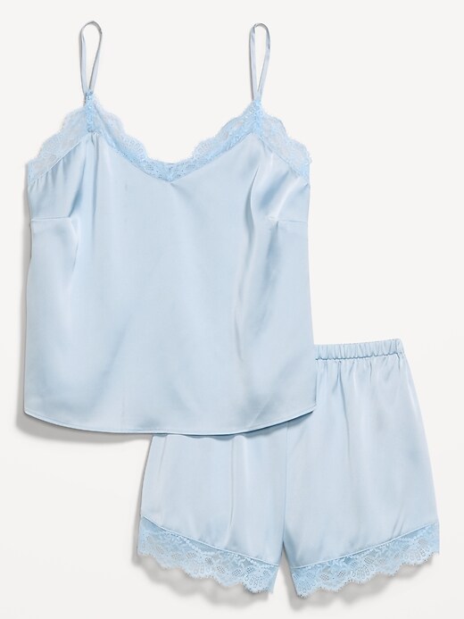 Image number 4 showing, Satin Lace-Trim Pajama Tank and Shorts Set