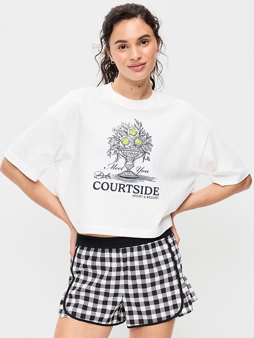 Image number 1 showing, Vintage Crew-Neck Oversized Crop Graphic T-Shirt