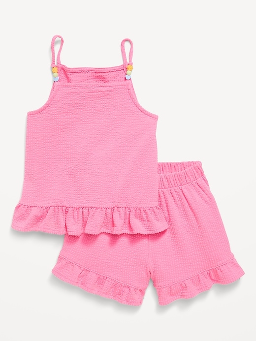 Image number 1 showing, Textured Ruffle-Trim Tank Top and Shorts Set for Toddler Girls