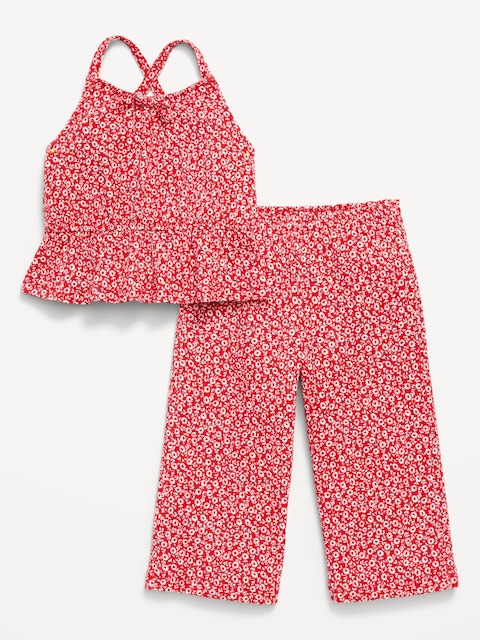 Printed Sleeveless Top and Pants Set for Toddler Girls