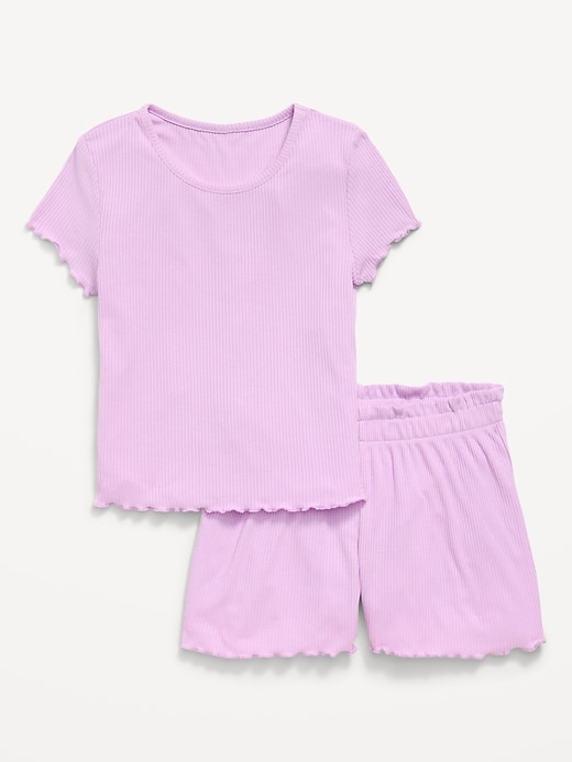 Image number 1 showing, Ribbed Lettuce-Edge Pajama Top and Shorts Set for Girls