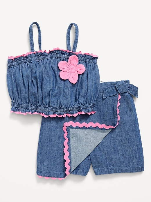 Image number 4 showing, Sleeveless Chambray Top and Skort Set for Toddler Girls