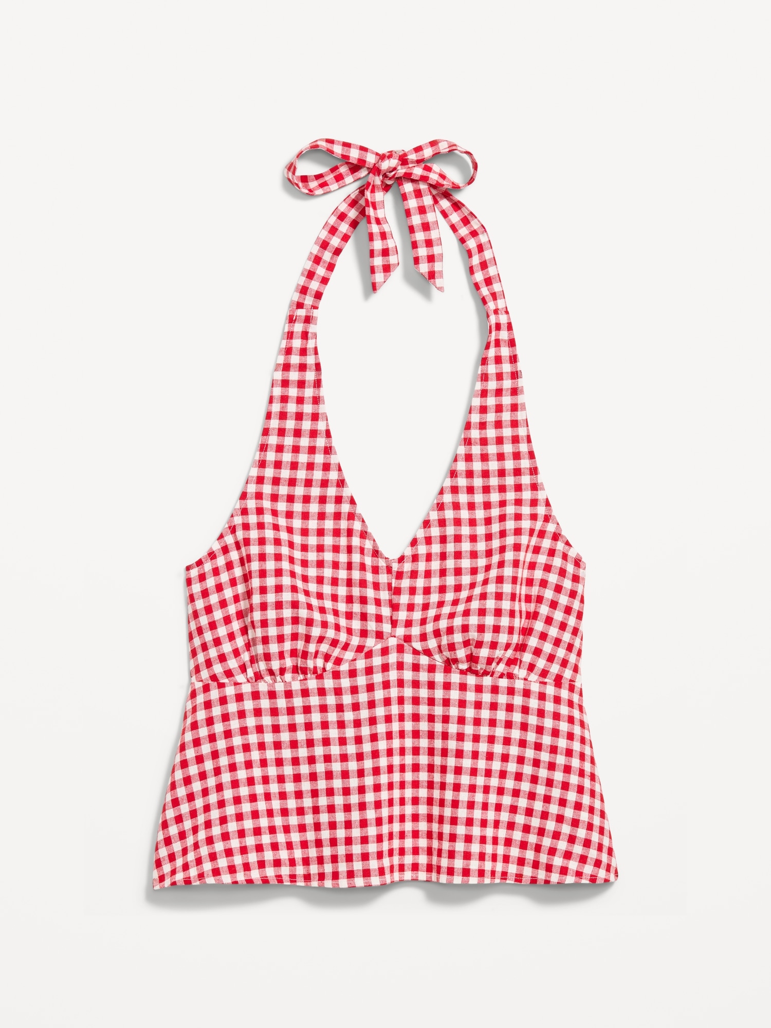 Linen-Blend V-Neck Halter Top