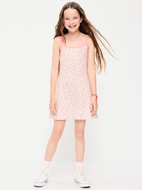 Fitted Sleeveless Ribbed Swing Dress for Girls