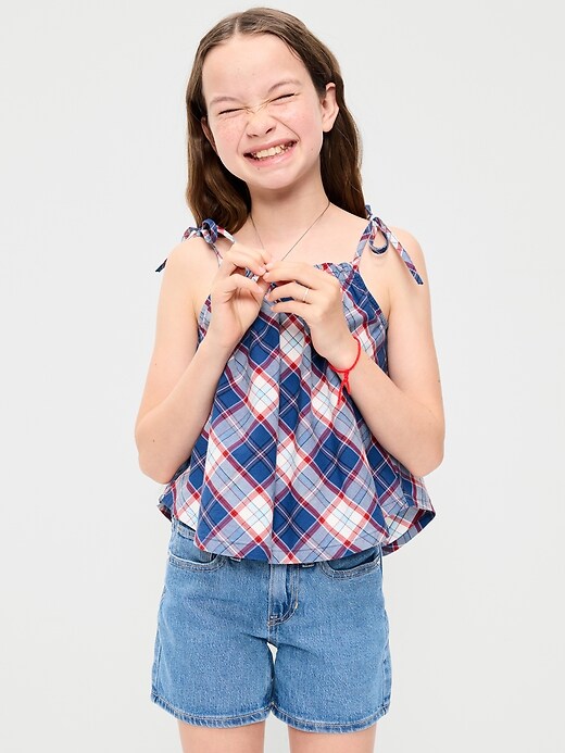 Image number 1 showing, Sleeveless Tie-Shoulder Plaid Top for Girls