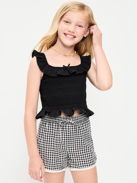 Sleeveless Fitted Ruffled Smocked Top for Girls
