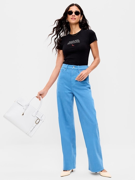 Image number 1 showing, Old Navy x The Devil Wears Prada Extra High-Waisted Cerulean Wide-Leg Jeans