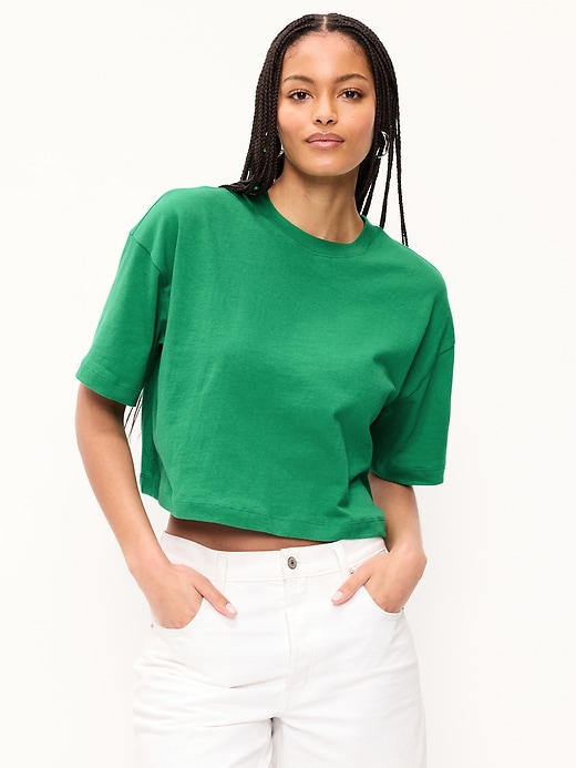 Image number 1 showing, Vintage Crew-Neck Oversized Crop T-Shirt