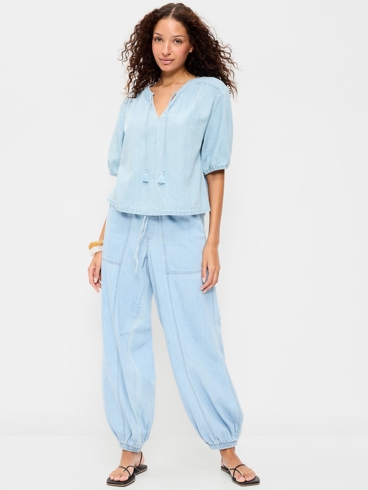 Image number 1 showing, Mid-Rise Pull-On Utility Harem Jeans