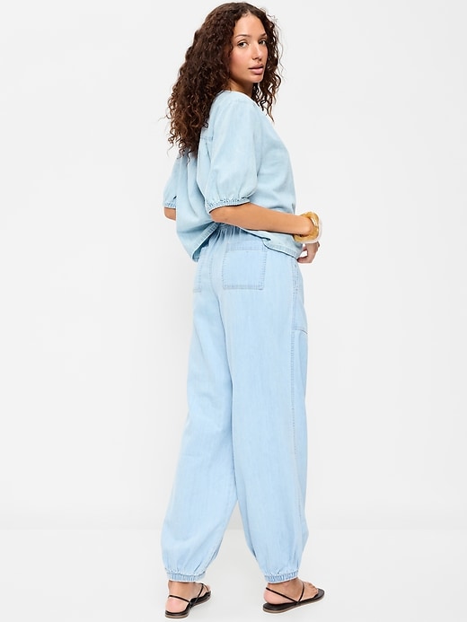 Image number 3 showing, Mid-Rise Pull-On Utility Harem Jeans