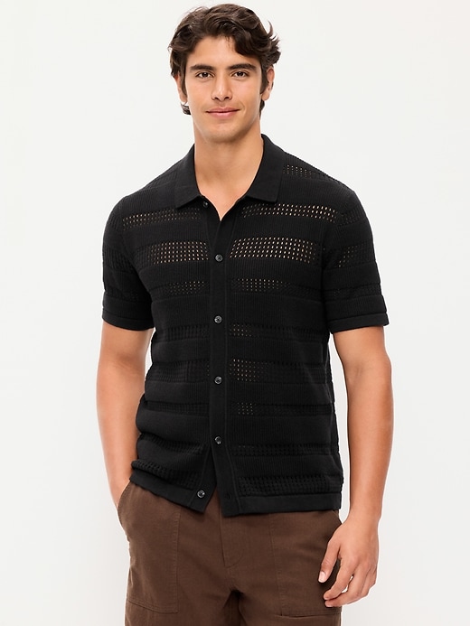 Image number 1 showing, Short-Sleeve Open-Knit Sweater Shirt