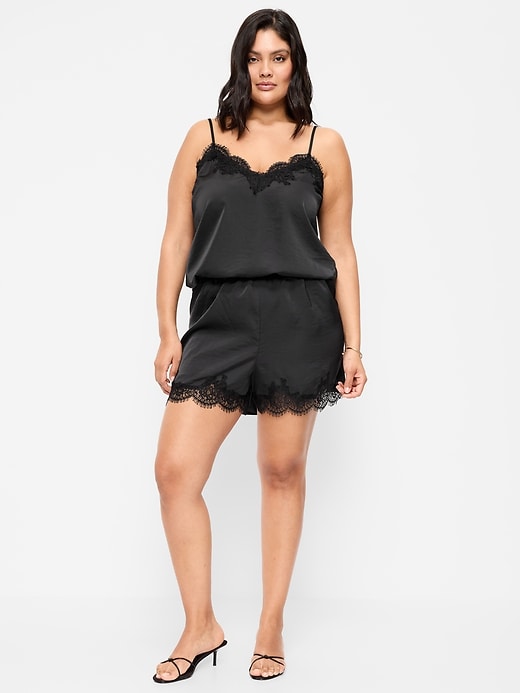 Image number 7 showing, High-Waisted Lace-Trim Satin Shorts