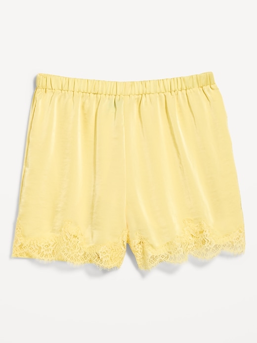 L'image numéro 1 présente Short en satin à taille haute à bordure en dentelle