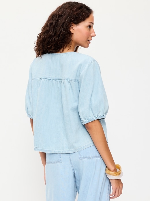 Image number 2 showing, Short-Sleeve Beaded Denim Top