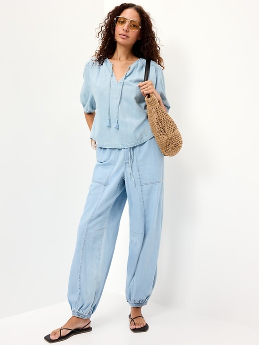 Image number 3 showing, Short-Sleeve Beaded Denim Top