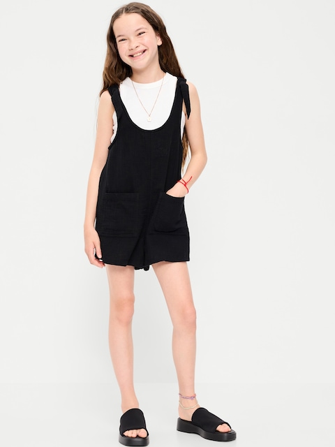 Sleeveless Tie-Strap Double-Weave Romper for Girls
