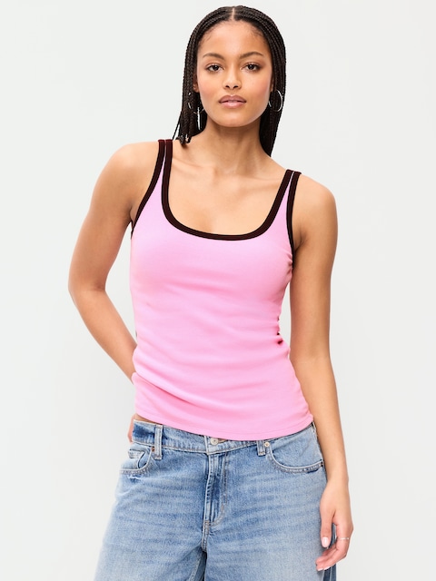 First-Layer Ribbed Scoop-Neck Tank Top