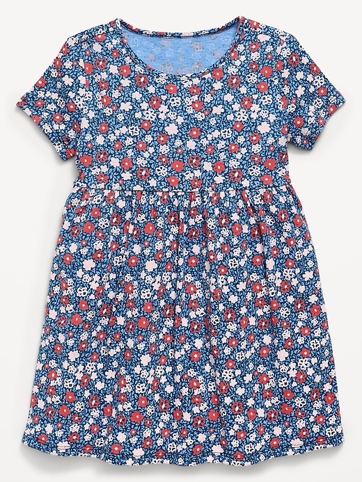 Image number 1 showing, Printed Short-Sleeve Ribbed Dress for Toddler Girls