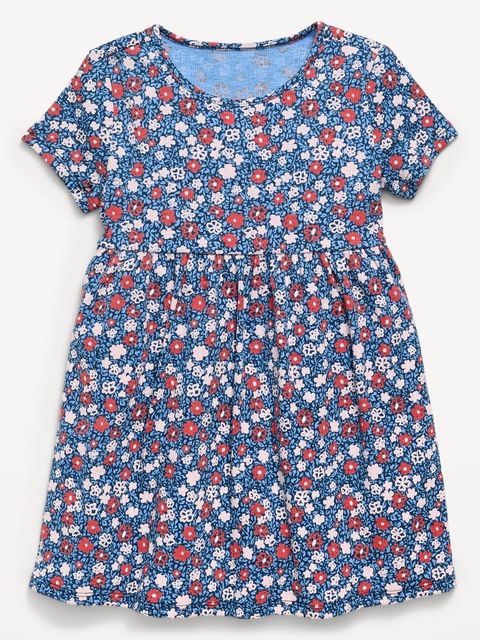 Printed Short-Sleeve Ribbed Dress for Toddler Girls