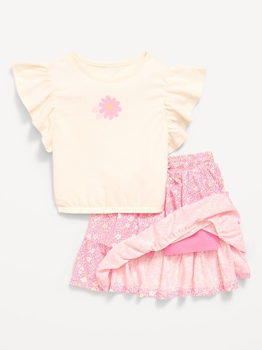 Image number 3 showing, Short-Sleeve Graphic T-Shirt and Skort Set for Toddler Girls